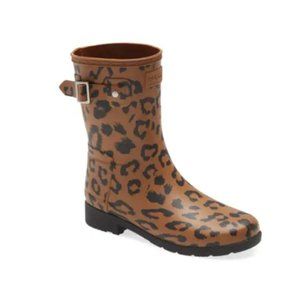 Hunter Original Leopard Print Refined Short Rain Boot (Women)